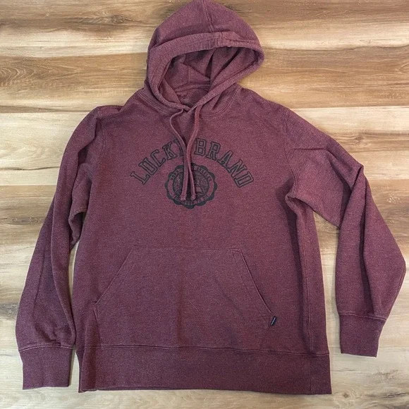 Lucky Brand Hoodie Mens Large Burgundy Pullover Sweatshirt Venice Burnout - Picture 2 of 8